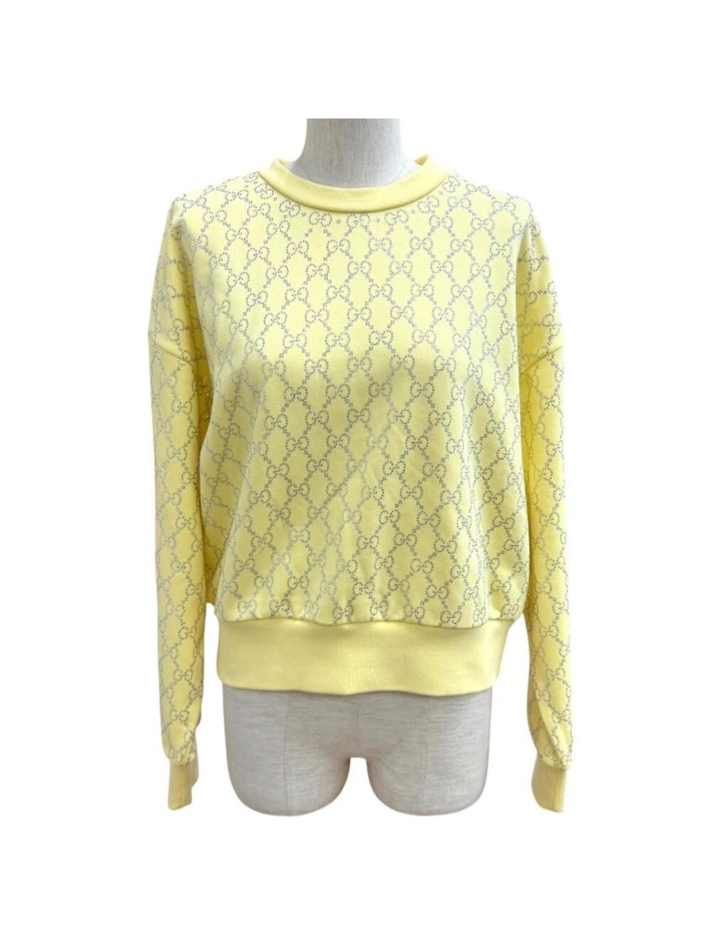 Gucci Cotton 100% GG Rhinestone All Over Print Sweatshirt Yellow XS